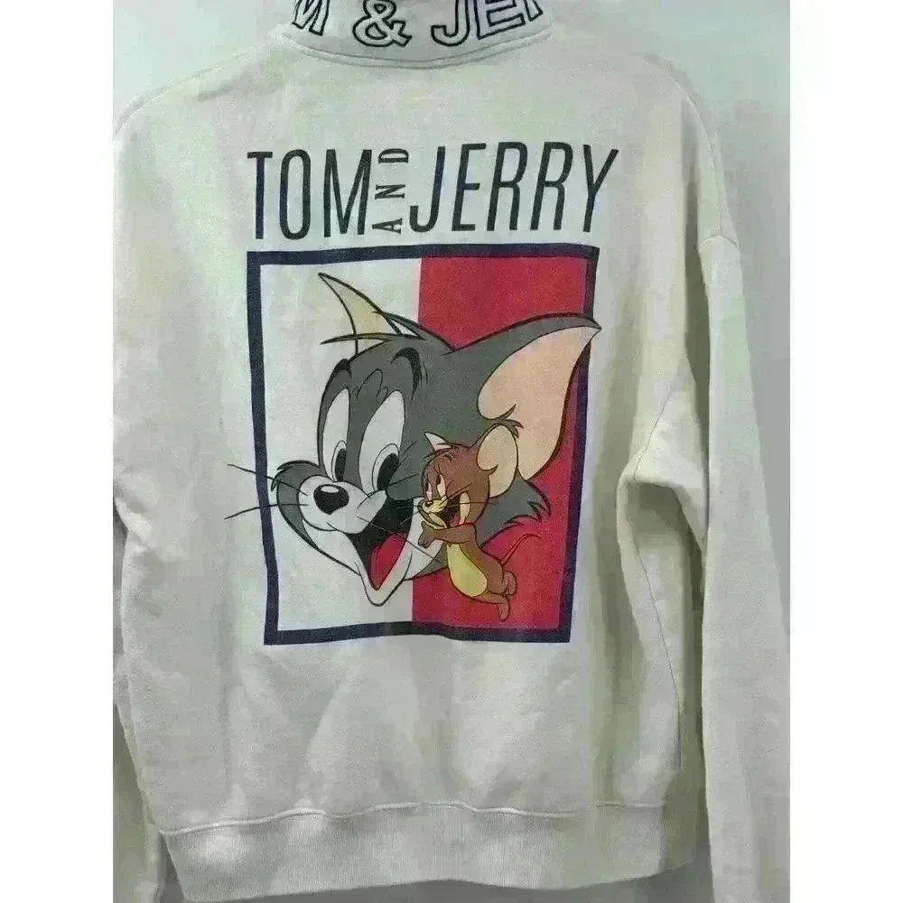 Tom and Jerry Quarter Zip‎ Sweatshirt Cartoon Graphic Pullover